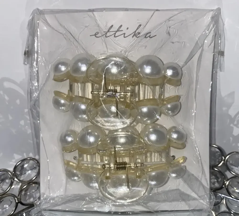 Ettika Pearl Hair Claw Clip Set of 2 Gold Tone Hair Accessories New with Tags
